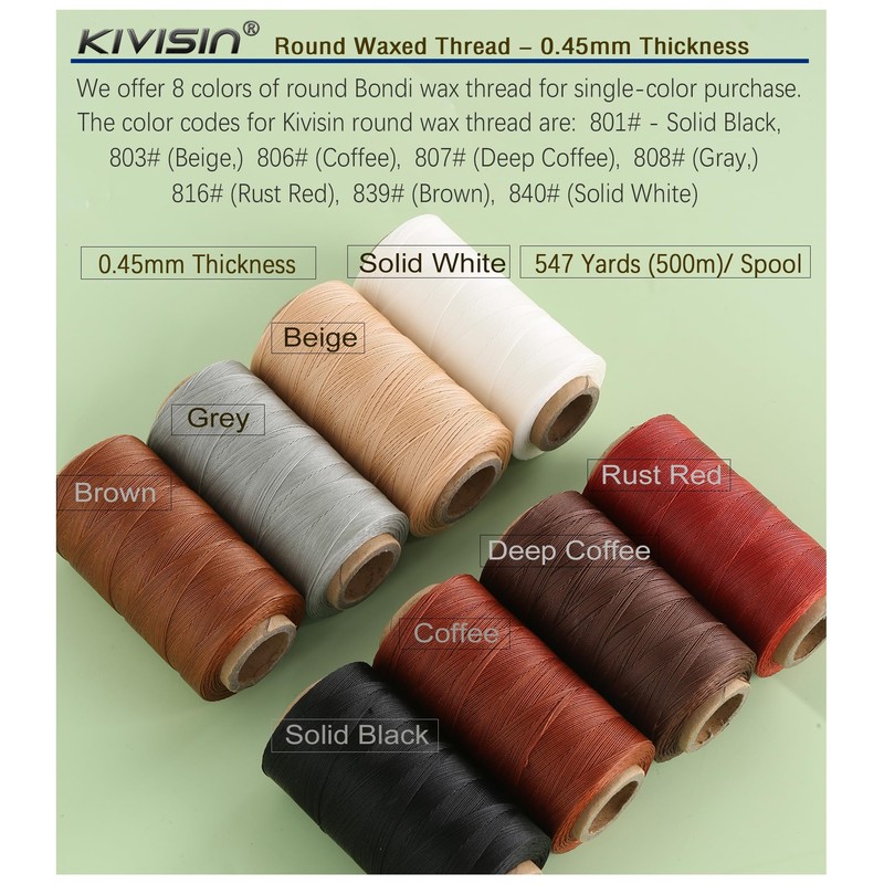 Thin Wax Polyester Thread, 0.45mm, 547 Yards, 3 Ply Round