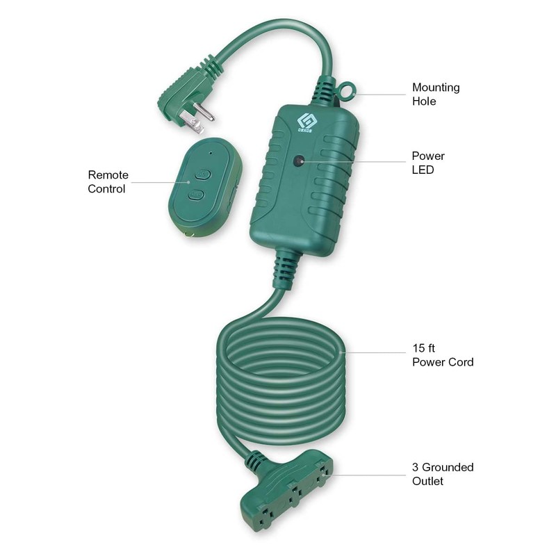 OSKOS Outdoor 3 Grounded Outlets with Wireless Remote Control, 15