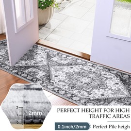 HOMORE Vintage Rug 2x6 Hallway Kitchen Entryway Gray Area Rug Indoor-Soft & Non-Slip Grey Runner Rug, Machine Washable for Bedroom, Stain Resistant Low Pile Non-Slip Accent Throw Rug for Living Room