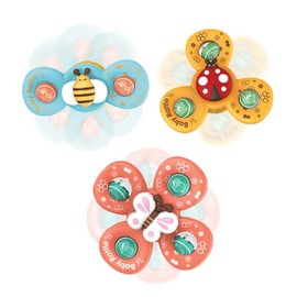 Zewtyor 3 Pieces Suction Cup Toy Baby Safe Bath Toy Spinner with Suction Cup Table Suction Cup Toy Sensory Toy Baby 3+ Months for Boys Girls