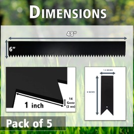 FEBTECH - Metal Edging for Landscaping - 48 Inch x 6 Inch Black Straps Pack of 5 Pieces for Grass Edging, Outdoor Garden Border, Landscape Edging,Garden Fence, Lawn Edging and Landscape Border No Dig