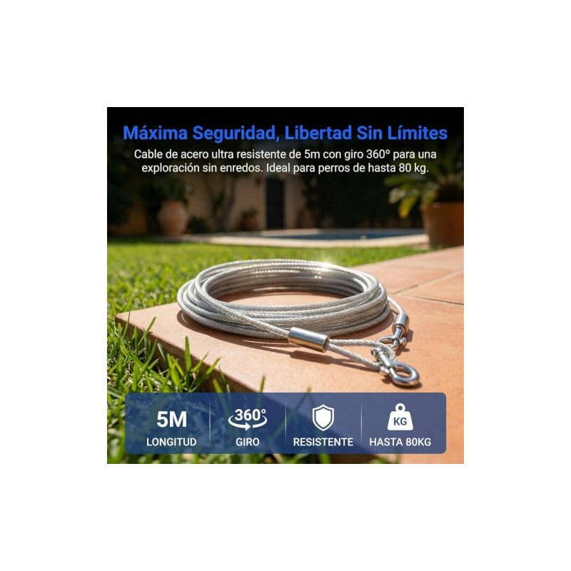 Correa para Perro, 5m Cadena para Perro de Acero Inoxidable