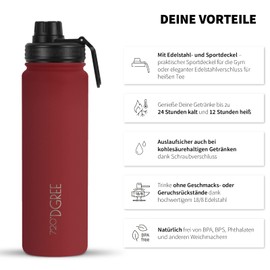 720°DGREE "noLimit" Stainless Steel Drinking Bottle 1200 ml, Leak-Proof, for Carbonated Drinks, BPA-Free, Thermos Flask, Insulated Flask with Screw Cap for Sports, Fitness, Outdoor + Free Sports Lid