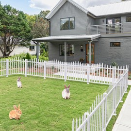 TANG 34.6" Hx84 W (2Panels) White Vinyl Picket Fence, Outdoor Garden Fence Panel, PVC Borders for Dogs Rabbit, Plastic Pool Fence, 20 Pickets-Curved