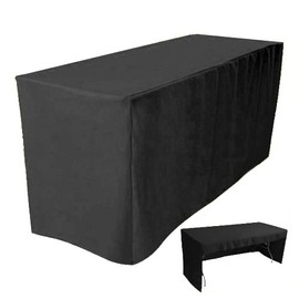 4Less 4' Fitted Tablecloth Table Cover Trade Show Event Open Back Side - 3 Sided Black