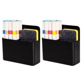 2 Pack Strong Magnetic Storage Rack, Dry Erase Marker Holder for Whiteboard, Magnetic Pencil Cup, Multi-Functional Storage Organizer for Refrigerators Whiteboards Lockers Metal Cabinets (Black)