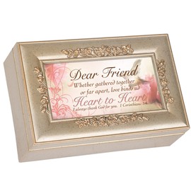 Dear Friend Love Binds Heart Speckled Silver Petite Rose Jewelry Music Box Plays How Great Thou Art