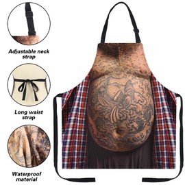 A AIFAMY Funny Men Cooking Grilling Aprons Tattoo Belly BBQ Funny Gag Gifts for Christmas, White Elephant Gift Exchange (Tattoo, One Size)