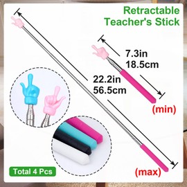 PAGOW 4 Pcs Retractable Teacher Pointer Sticks, Hand Pointer Stick, Student Finger Pointing Sticks, Extendable School Supplies for Reading, Classroom (Black+White+Pink+Blue)