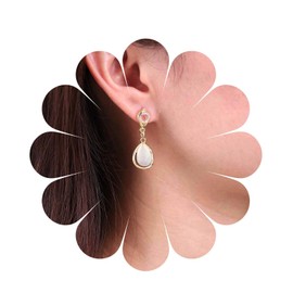 Yheakne Gold Cat Eye Stone Earrings Boho Crystal Moonstone Earrings Teardrop Moonstone Dangle Earrings Vintage Crystal Stud Earrings Jewelry for Women and Girls