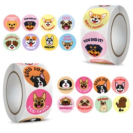 WIRESTER 1000 Pcs Reward Stickers in 16 Cute Designs, Fun Motivation Stickers for Teacher, School, Classroom, Home, Party (1 Inch Round Stickers Labels, 2 Rolls) - Dog