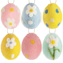 BETESSIN Pack of 6 mini Easter eggs for hanging, colourful felt eggs with flower motif, Easter decoration for crafts, Easter pendant for Easter bouquet, Easter tree, Easter branches, spring
