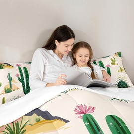 Manfei Desert Comforter Set Twin Size Green Cactus Bedding Set 2pcs for Kids Boys Teens Botanical Duvet Insert Soft Microfiber Down Comforter with 1 Pillowcase