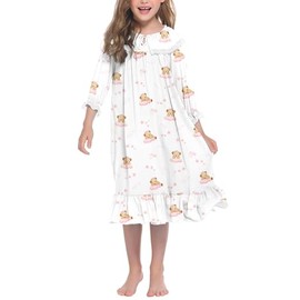 Ekouaer Girls Nightgowns Toddler Pajamas Dress Sleep Nighthirts Princess Soft Sleepwear for Kids White Teddy Bear 4-5T