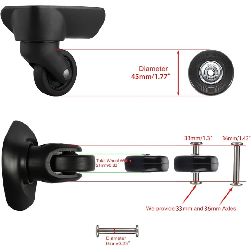 OwnMy 45Mm Luggage Replacement Wheels Set Of 4 With Axles