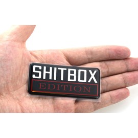 2 insignias adhesivas de uretano Shitbox Edition, compatibles con GMC Chevy 150 250 350 coche camión (negro y rojo)