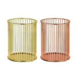 Zerodeko 2pcs Gold Iron Makeup Brush Holders Stylish Eyebrow Pencil Containers for Home Office and Makeup Shops Elegant Design Smooth Edges Cosmetic Organizers