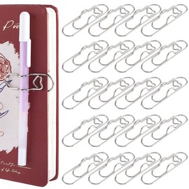 SOFPLATE 1 Box 20Pcs Heart Pen Clip Paper Clip Pencil Holder Paperclip Carbon Steel Silver Office School Portable Insert Metal Pen Holding for Notebook Journal Paper Supplies Indoor Outdoor Planner