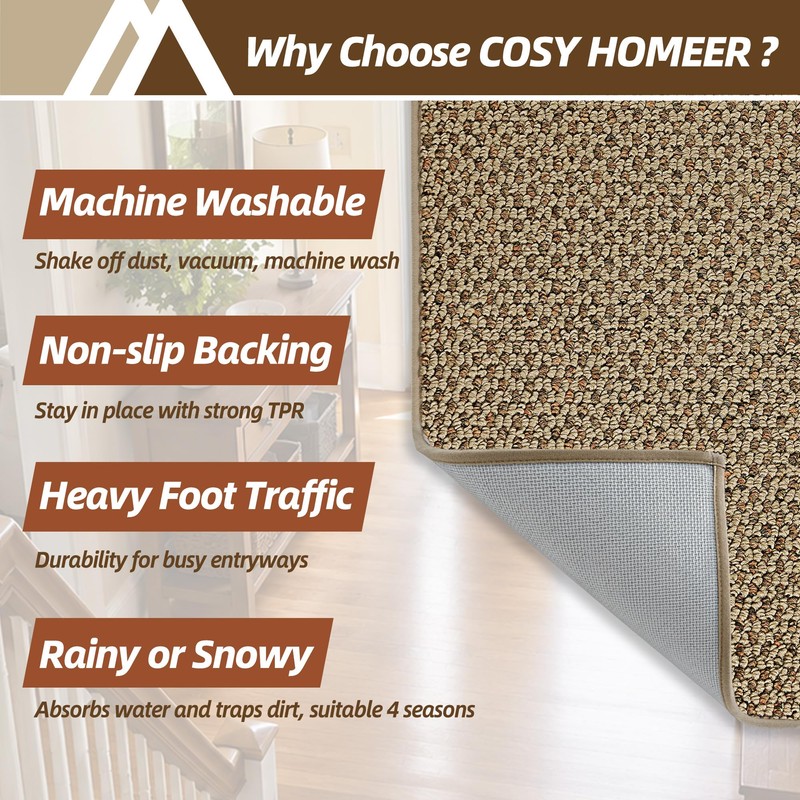 COSY HOMEER Door Mat Non-Slip Entryway Rugs Dirt Trapper, 20"x32",