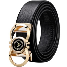 Ratchet Leather Belt for Men,Fashion Belt Men Automatic Buckle,with Elegant Gift Box, Gold 03, 42"-45" Waist Adjustable