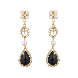 Black Vintage Pearl Earrings Black Earrings for Women Pearl Drop Earrings Teardrop Chandelier Long Dangle Earrings Baroque Earrings Bohemian Earrings (Black -Gold)