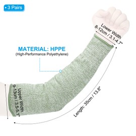 PATIKIL 12 Inch Cut Resistant Sleeve, 3 Pairs Arm Safety Protectors Sleeves Forearm Sleeve HPPE Level 5 Protection for Thin Skin and Bruising, S, Dark Green