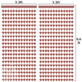 Rose Gold Heart Foil Curtain 2 Pcs - Metallic Fringe Tinsel - Bachelorette Party Decorations, Birthday Backdrop, Wedding Photo Booth, Engagement, Bridal Shower (Rose Gold)