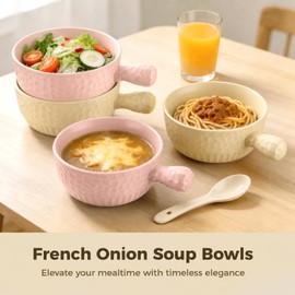 4 Pcs French Onion Soup Bowls with Handles, 21.3 oz Ceramic Soup Bowls