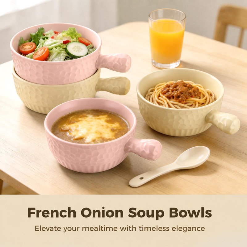 4 Pcs French Onion Soup Bowls with Handles, 21.3 oz