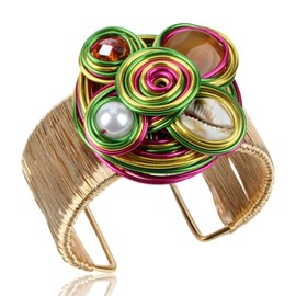 Florate Gold Color Arm Cuff Big Crystal Bracelet for Women Thick Wide Chunky Statement Non Tarnish Wire Wrist Wrap Fashion Bangle (BTX309-colorful gold)