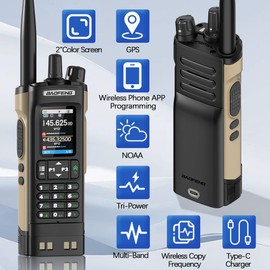 BAOFENG Radio UV32 Ham Radio Handheld 10W Rechargeable Walkie Talkies Long Range UV-32 5RM Two Way Radio NOAA Weather Radio with GPS,APP Programming Copy Frequency 2500mAh Battery USB-C Charging
