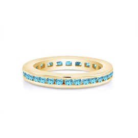 Jewel Zone US Simulated Aquamarine Stackable Eternity Band Ring in 14k Gold Over Sterling Silver