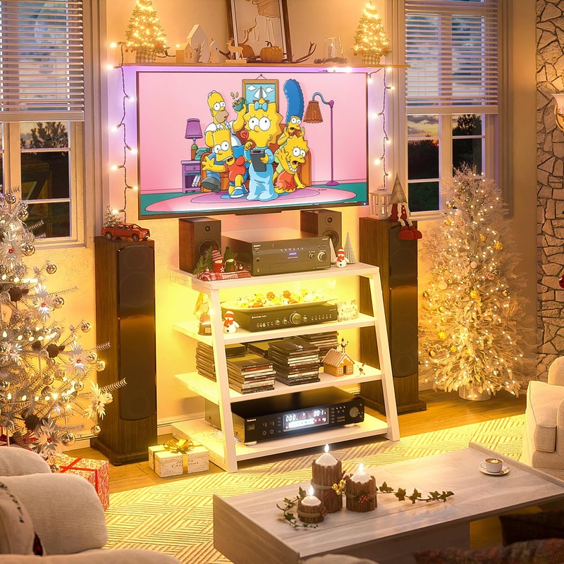 armocity 4-Tier AV Media Stand with Power Strips, Corner TV