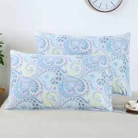 RYNGHIPY Breathable Cotton Pillowcases Flower Botanical Pattern Pillow Shams Shabby Farmhouse Decorative Pillow Covers (Blue, Standard Pillowcases)