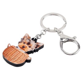 DUOWEI Cute Acrylic Yorkshire Terrier Keyring Puppy Pets Key Ring Handbag Purse for Women Girls Charm Gift, brown