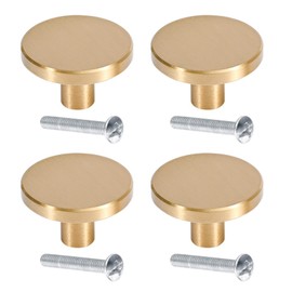 XNJIHWA 4 Pcs Round Wardrobe Handles Brushed Brass Drawer Knobs Gold Dresser Handles Pulls with Screws for Cabinet Wardrobe Drawer Cupboard,32mm x 25mm