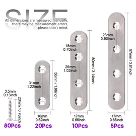 115Pcs 3 Sizes Stainless Steel Flat Straight Brace Brackets Metal Shelf Support Brackets Joining Plate with Screws Perfect for Mending Repair Plates Fixing Bracket Connector - 50mm/ 80mm/ 100mm
