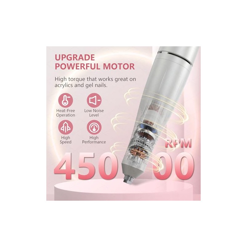 Taladro eléctrico inalámbrico para uñas, 45000 RPM, portátil.