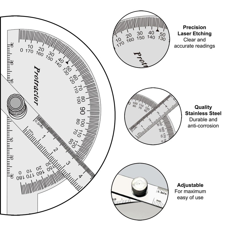 Nortools Stainless Steel Angle Protractor -180° Two Arm Ruler Adjustable