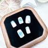 24pcs French Tip Press on Nails Short Square Blue Flower
