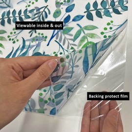 ChicSkin Botanical Double-Sided Frosted Textured Privacy Stained Glass Window Film, Non-Adhesive Watercolor Static Cling Glass Covering Sticker Removable Window Decor, Green Eucalyptus 16.93"x78.74"