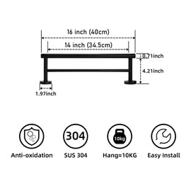 Bathroom Double Towel Bar 16 Inch Brushed Nickel Towel Rack Wall Mounted Thick Stainless Steel Shower Towel Rack for Bathroom Towel Holder