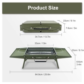 Charmline 14x9inch Desktop Charcoal Grill, Liftable Grilling Net, Saving Space Grill for Indoor and Outdoor, BBQ Grill for Camping, Gardens, Picnics, Beach Parties, Black