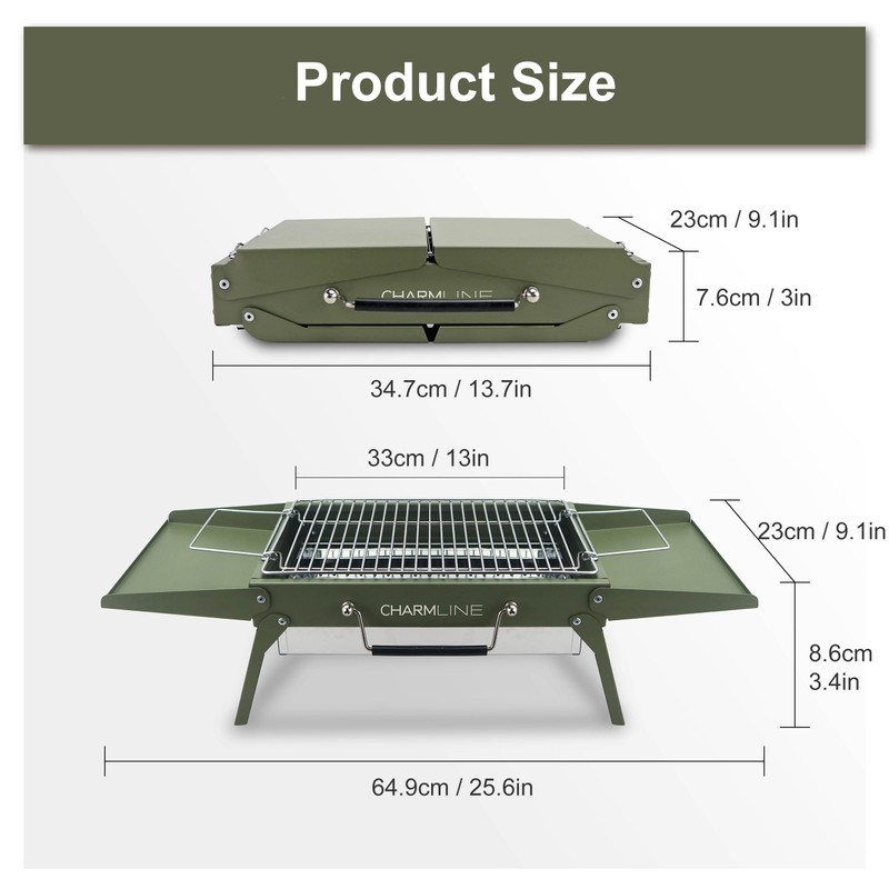 Charmline 14x9inch Desktop Charcoal Grill, Liftable Grilling Net, Saving Space