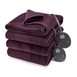Sunbeam Royal Ultra Fleece Heated Electric Blanket King Size, 90" x 100", 12 Heat Settings, 12-Hour Selectable Auto Shut-Off, Fast Heating, Machine Washable, Warm and Cozy, Claret