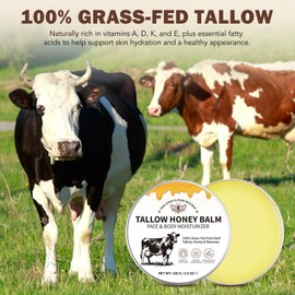 HUALIJIA Beef Tallow for Skin, Tallow and Honey Balm (3.5oz), Tallow Face Moisturizer, Natural Organic Grass-Fed Beef Tallow Balm with Raw Honey Moisturizing Blam for Body, Safe for All Skin Types
