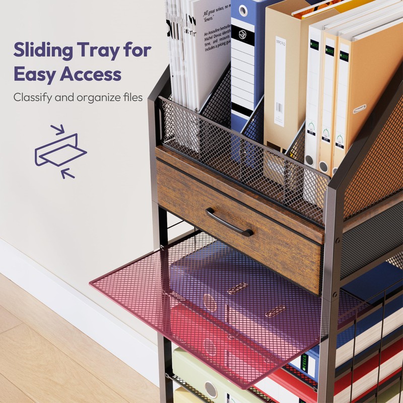 SWTYMIKI 9-Tier Rolling File Cart - Paper Organizer with Drawer