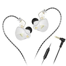 Yeabomy Wired Gaming Earbuds, QKZ AK6 PRO in Ear Monitors, Deep Bass Sound Wired Earbuds, HiFi in Ear Headphones with New 1DD 10mm Dynamic Driver, IEM for Music Gaming Video Calling (White)