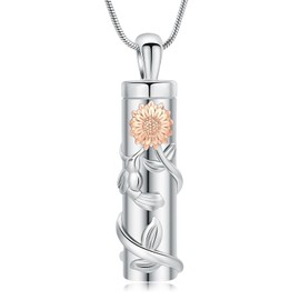 QGJNSGC Cylinder Urn Necklace for Ashes for Women Men Sunflower Cremation Jewellery Vial Memorial Loved One Pendant, Stainless steels