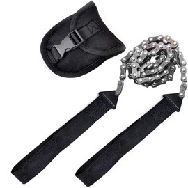 WELLYUK Survival Pocket Chain Saw 24 Inch with Teeth Blades Heavy Duty Steel Rope Chainsaw, 11 Teeth Compact Wood Cutting Hand Saw Tools for Outdoor Camping Hiking Hunting Tree Trimming Firestarter